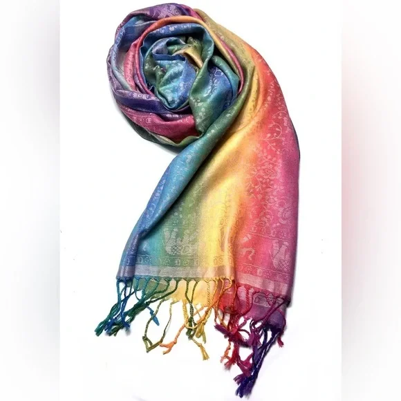 NWOT Rainbow Elephant Print Bohemian Scarf - Picture 2 of 7